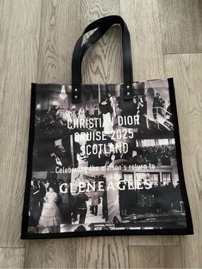 Christian Dior Canvas Print Cruise 2025 Scotland Tote Black White